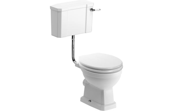 Harmony Ascot Low Level WC & Satin White Wood Effect Seat with Brass Finishes