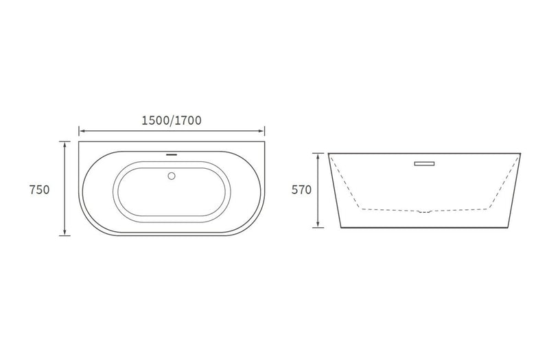 Harmony Soltaire Freestanding 1700x750x570mm 0TH Bath - White