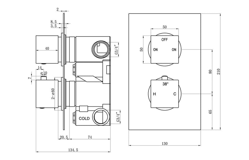 Harmony Amber Thermostatic Two Outlet Twin Shower Valve - Matt Black