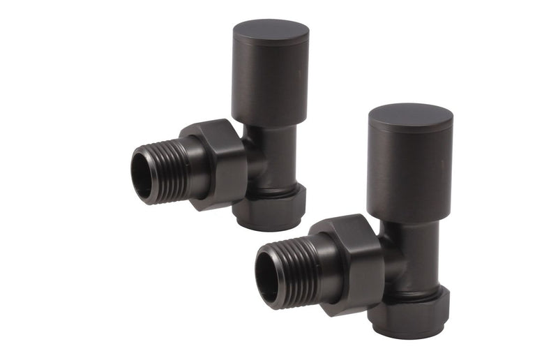 Harmony Patterned Matt Black Radiator Valves - Angled