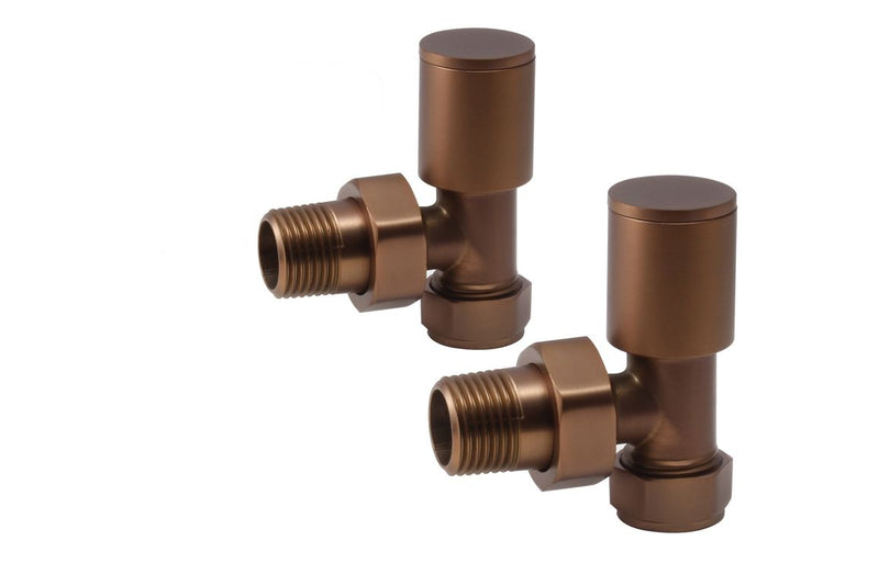 Harmony Patterned Brushed Bronze Radiator Valves - Angled