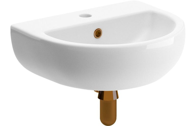 Harmony Galactic 450x400mm 1th Cloakroom Basin & Brushed Bronze Bottle Trap - White