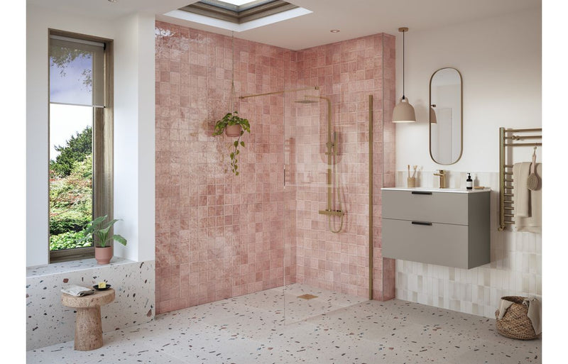 AquaLuxe Dino 700mm Wetroom Panel & Support Bar - Brushed Bronze