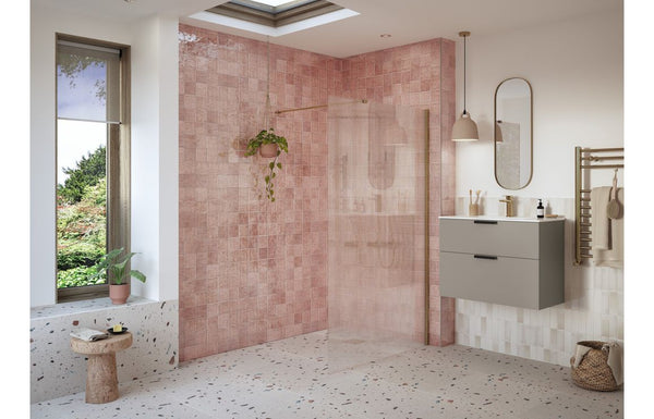 AquaLuxe Dino 1000mm Fluted Wetroom Panel & Support Bar - Brushed Bronze