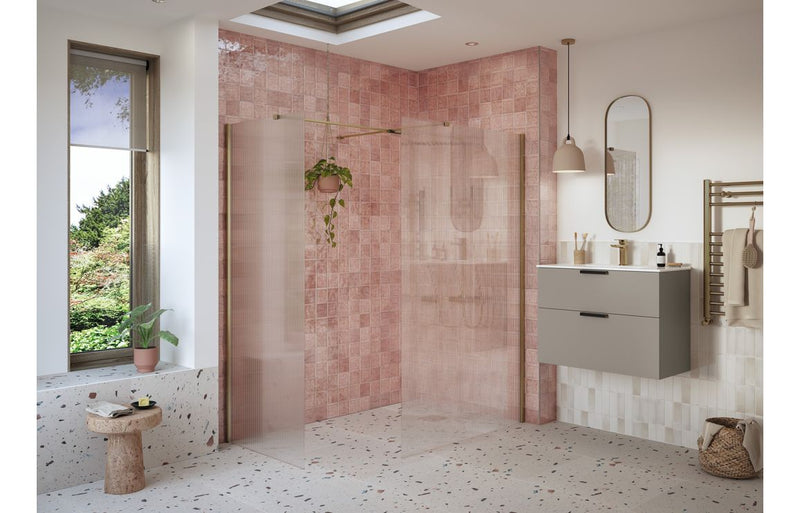 AquaLuxe Dino 800mm Fluted Wetroom Panel & Side Panel Arm - Brushed Bronze