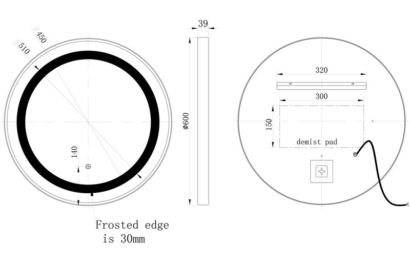 Harmony River 600mm Round Front-Lit LED Mirror - Brushed Bronze