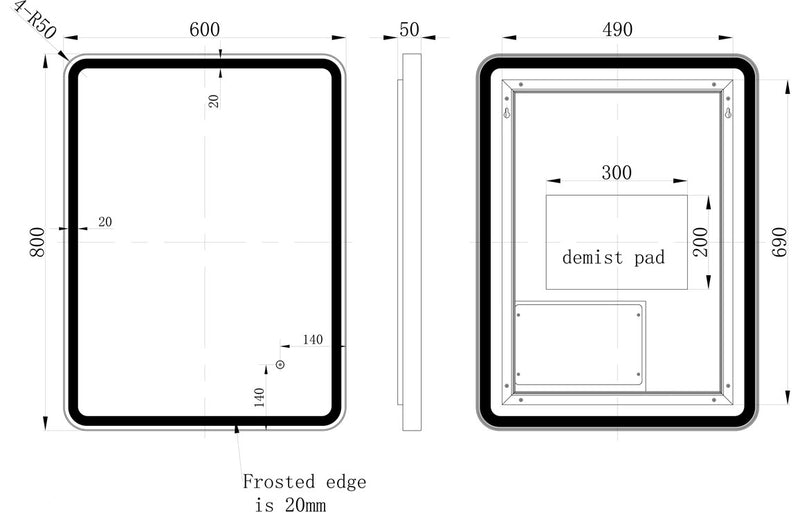 Harmony Nachi 600mm Rectangle Front-Lit LED Mirror - Brushed Bronze