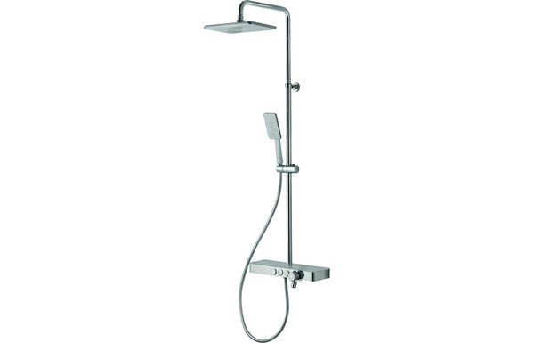 Vema Thermostatic Shower Column with Fixed Head Riser Shelf and Foot Wash - White/Chrome