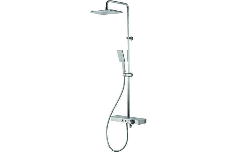 Vema Thermostatic Shower Column with Fixed Head Riser Shelf and Foot Wash - White/Chrome