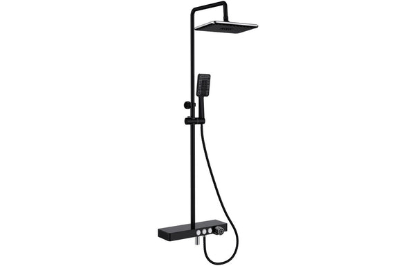 Vema Thermostatic Shower Column with Fixed Head Riser Shelf and Foot Wash - Black