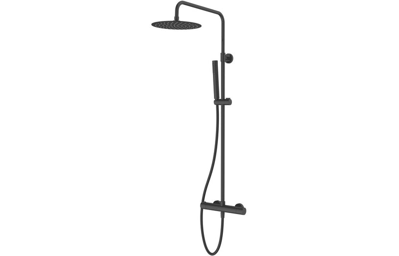 Vema Thermostatic Shower Column with Fixed Head and Riser - Matt Black