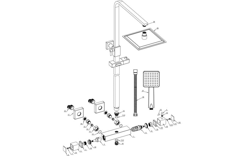 Zen Square Thermostatic Bar Mixer with Riser Kit - Chrome