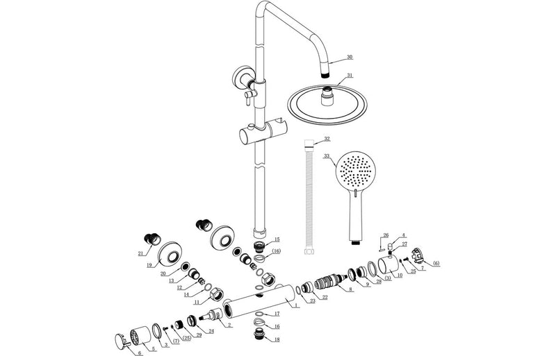 Kai Thermostatic Bar Mixer with Riser and Overhead Kit