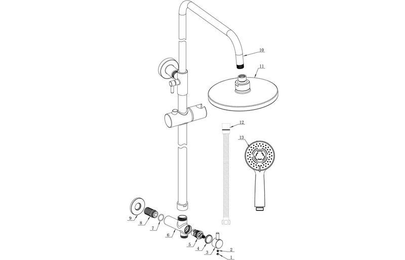 Canberra Round Shower Slide Rail Kit with 3-Function Handset and Fixed Head - Chrome