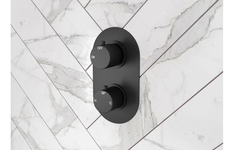 Tyrell Thermostatic Round 2 Outlet Concealed Shower Valve - Matt Black