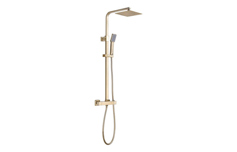 Elsina Square Thermostatic Bar Mixer with Riser Kit - Brushed Brass