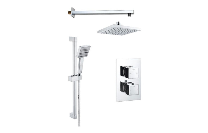 Milano Square Concealed Valve Head and Arm Shower Pack - Chrome