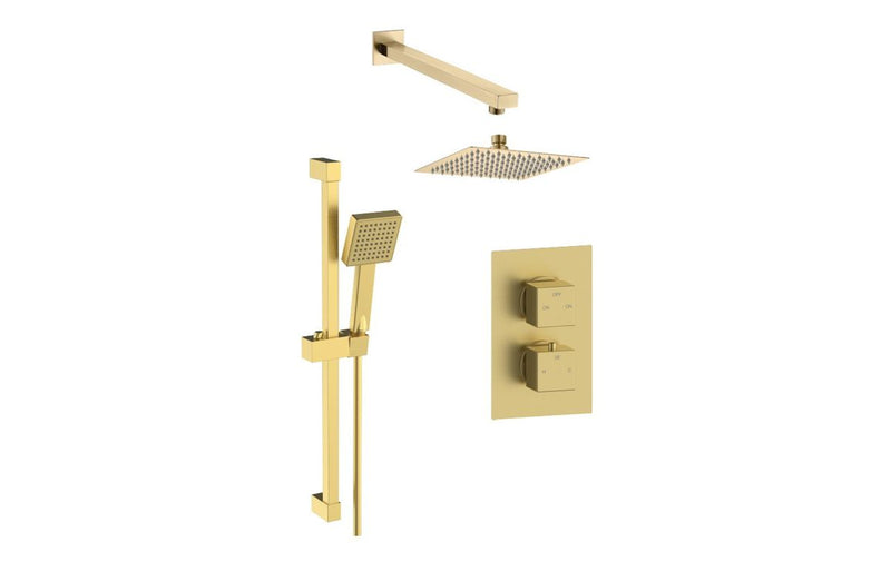 Lavado Square Concealed Valve Head and Arm Shower Pack - Brushed Brass