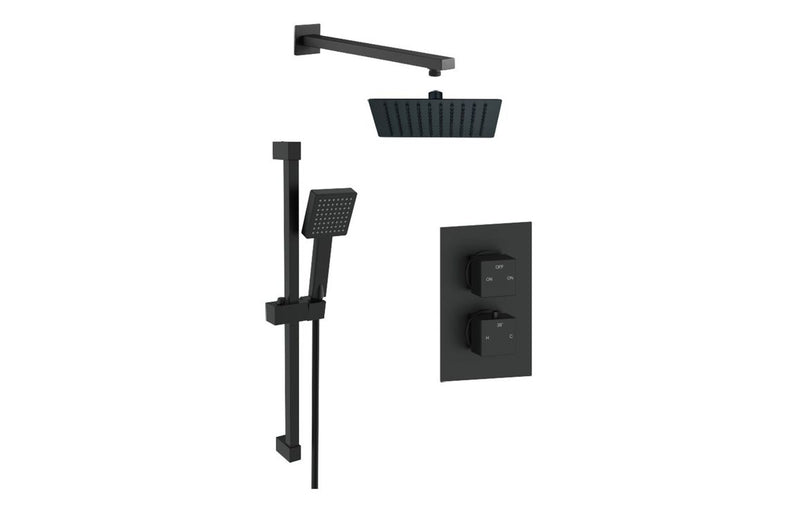 Bagni Square Concealed Valve Head and Arm Shower Pack - Matt Black