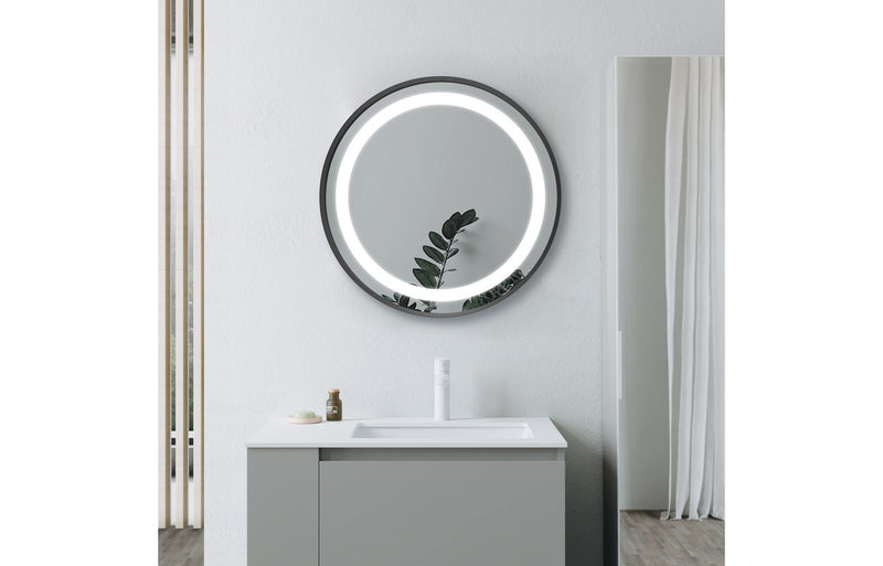 River 600mm Round Front-Lit LED Mirror - Matt Black