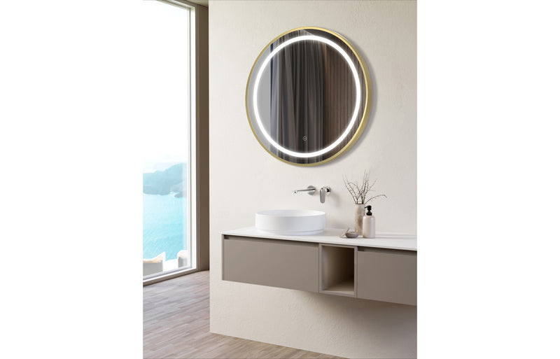 River 600mm Round Front-Lit LED Mirror - Brushed Brass