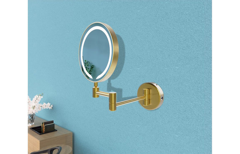 Reef Round LED Cosmetic Mirror - Brushed Brass