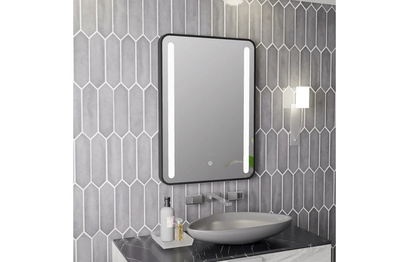 Ribbon 500x700mm Rounded Front-Lit LED Mirror - Black