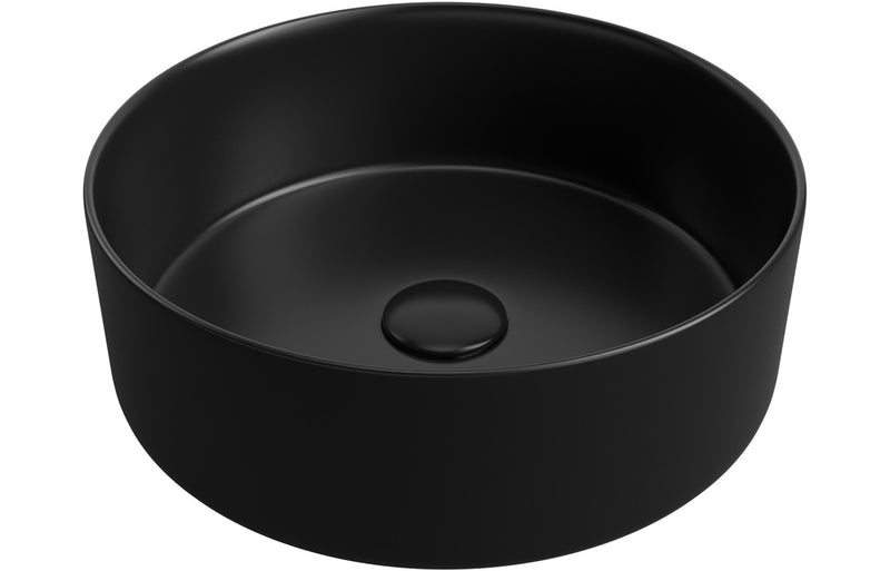 Valens 355mm Ceramic Round Washbowl and Waste - Matt Black