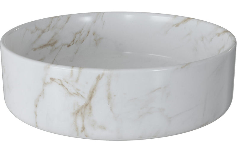 Valens 355mm Ceramic Round Washbowl and Waste - Marble Effect