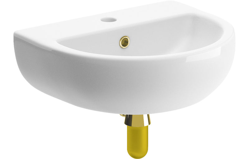 Galactic 450x400mm 1TH Cloakroom Basin and Brushed Brass Bottle Trap