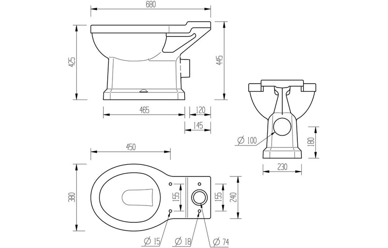 Ascot Close Coupled WC with Brushed Brass Finish and Soft Close Seat