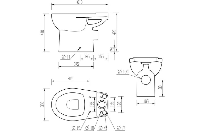 Galactic Close Coupled Open Back WC and Soft Close Seat