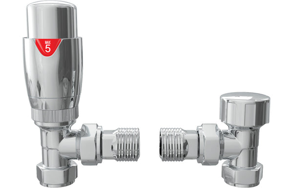 Glem Angled Thermostatic Radiator Valve - Chrome