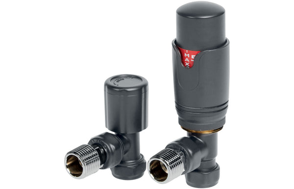 Allen Round Thermostatic Angled Radiator Valve - Anthracite