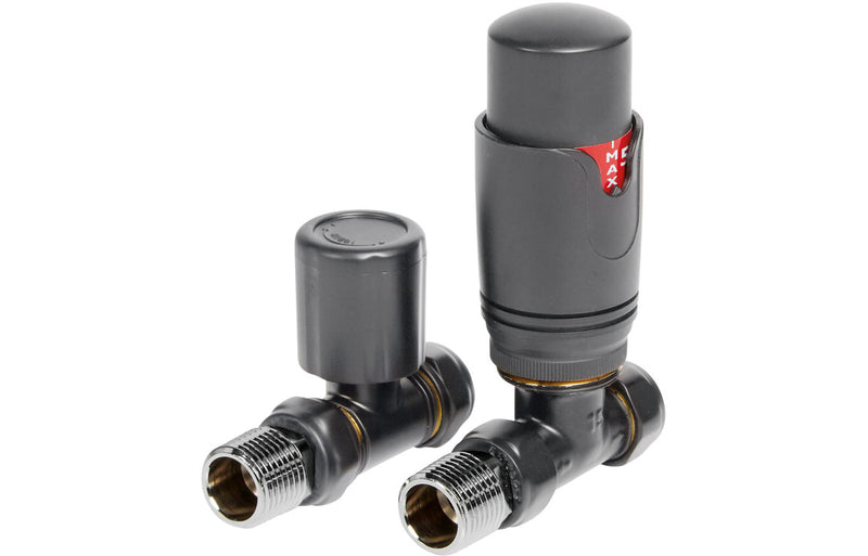 Alwin Round Thermostatic Straight Radiator Valve - Anthracite