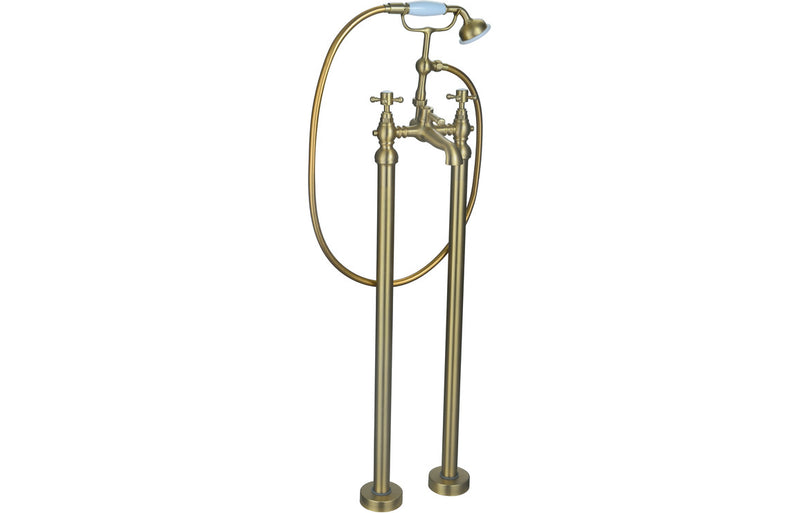 Titan Floor Standing Bath/Shower Mixer and Shower Kit - Brushed Brass