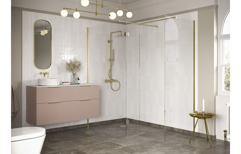 Dino 760mm Wetroom Side Panel and Arm - Brushed Brass