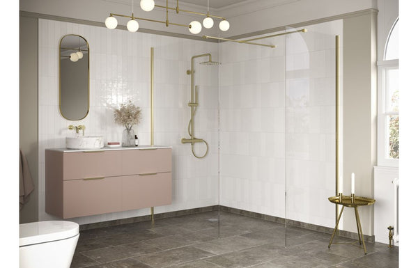 Dino 760mm Wetroom Side Panel and Arm - Brushed Brass