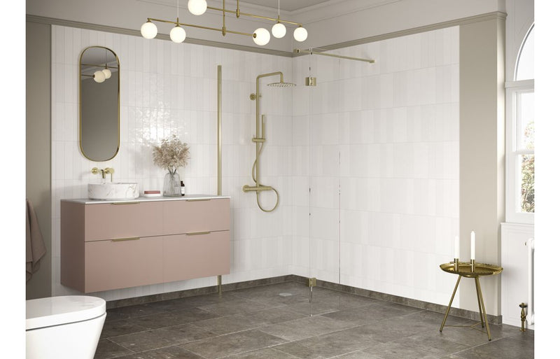 Dino 800mm Wetroom Panel and Support Bar - Brushed Brass