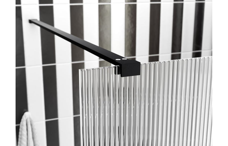 Dino 1000mm Fluted Wetroom Panel and Support Bar - Black