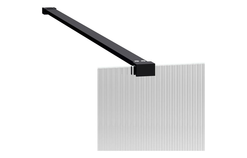 Dino 900mm Fluted Wetroom Panel and Support Bar - Black