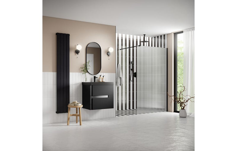 Dino 1000mm Fluted Wetroom Panel and Support Bar - Black