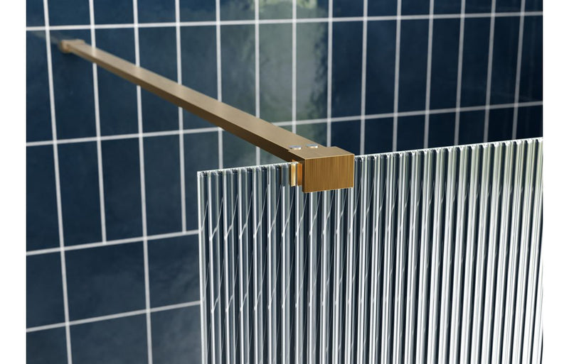 Dino 1200mm Fluted Wetroom Panel and Support Bar - Brushed Brass