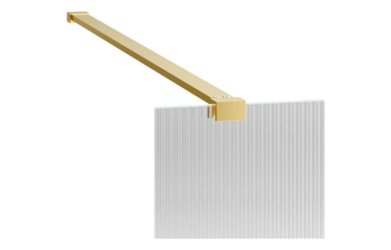 Dino 1200mm Fluted Wetroom Panel and Support Bar - Brushed Brass