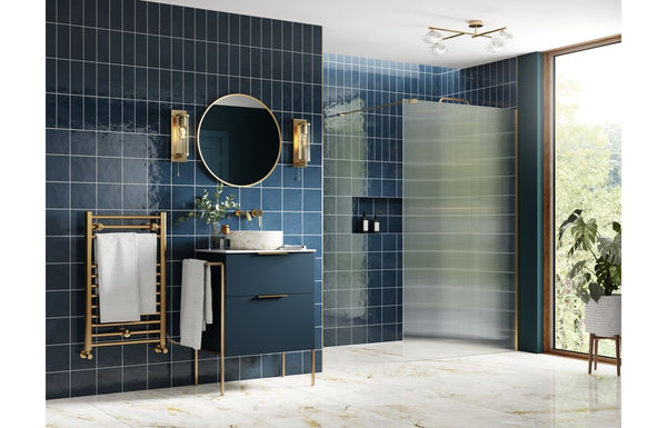 Dino 800mm Fluted Wetroom Panel and Support Bar - Brushed Brass