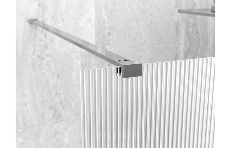 Dino 800mm Fluted Wetroom Panel and Support Bar - Chrome