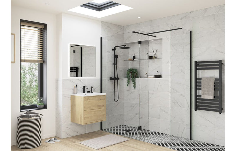 Dino 700mm Wetroom Side Panel and Arm - Black