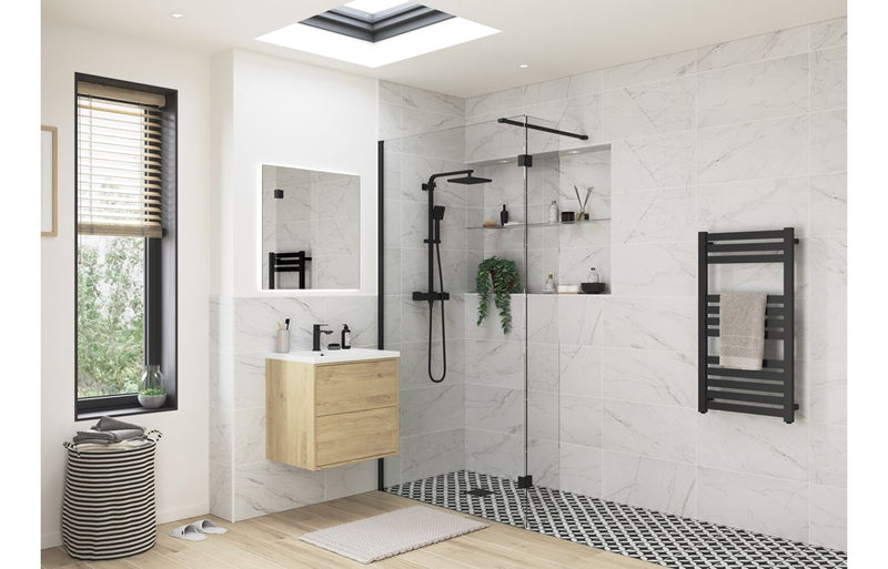 Dino 1400mm Wetroom Panel and Support Bar - Black