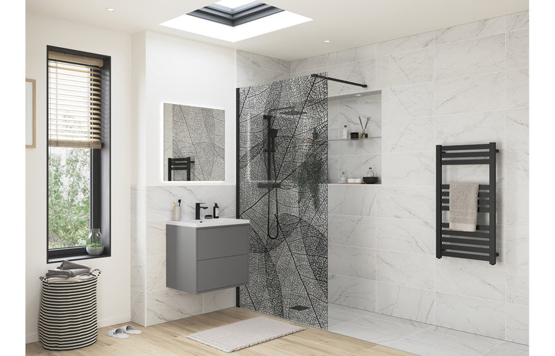 Dino 1200mm Leaf Design Wetroom Panel - Black