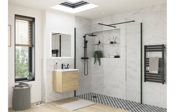 Dino 900mm Wetroom Side Panel and Arm - Black